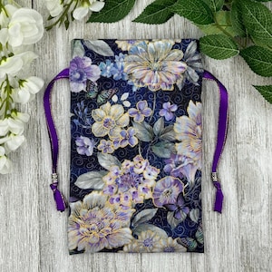 Floral Butterfly Tarot Bag/ Custom Tarot Pouch/ Keepsake Bag / Drawstring Bag / Oracle Bag / Crystal Bag / Tarot Pouch / Cosmetic Bag