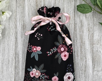 Floral Tarot Bag/ Custom Tarot Pouch/ Keepsake Bag / Drawstring Bag / Oracle Bag / Crystal Bag / Tarot Pouch / Cosmetic Bag