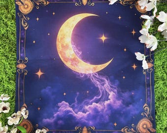 Moon Altar Cloth, Tarot Cloth, Altar Decor, Divination Cloth, Wall Hanging, Spiritual Decor, Dice Mat, Centerpiece, Tarot Tablecloth