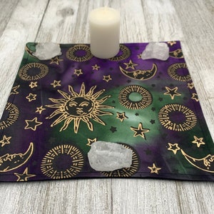 MINI Altar Cloth - Sun Moon, Tarot Cloth, Traveling Altar Cloth, Portable Altar Cloth, Small Spaces Altar, Home Office Altar