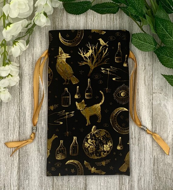 Witchy Tarot Bag/ Custom Tarot Pouch/ Keepsake Bag / Drawstring Bag / Oracle Bag / Crystal Bag / Tarot Pouch / Cosmetic Bag