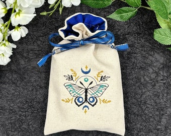 Embroidered Silk lined Tarot Bag Keepsake Bag / Drawstring Bag / Jewelry Bag / Crystal Bag / Gift Bag / Tarot Pouch