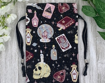 Witchy Tarot Bag/ Custom Tarot Pouch/ Keepsake Bag / Drawstring Bag / Oracle Bag / Crystal Bag / Tarot Pouch / Cosmetic Bag
