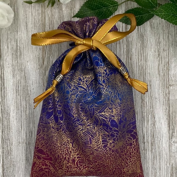 Ombre Floral Tarot Bag/ Custom Tarot Bag/ Keepsake Bag / Drawstring Bag / Oracle Bag / Jewelry Bag / Crystal Bag / Gift Bag / Tarot Pouch