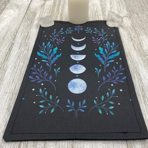 MINI Altar Cloth - Blue Leaves Moon, Traveling Altar Cloth, Portable Altar Cloth, Small Spaces Altar, Home Office Altar