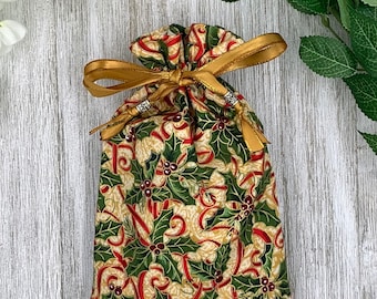Holly Tarot Bag/ Custom Tarot Pouch/ Keepsake Bag / Drawstring Bag / Oracle Bag / Crystal Bag / Tarot Pouch / Cosmetic Bag
