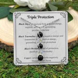 Triple Protection Necklace -Geologist Certified Crystals, Protection Necklace, Empath Shield, Empath Protection, Protective Amulet