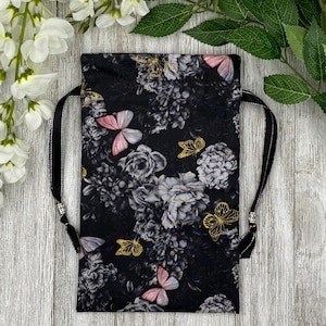 Floral Butterfly Tarot Bag/ Custom Tarot Pouch/ Keepsake Bag / Drawstring Bag / Oracle Bag / Crystal Bag / Tarot Pouch / Cosmetic Bag