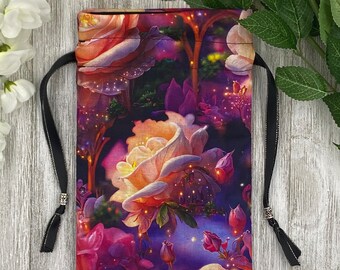 Rose Tarot Bag/ Custom Tarot Bag/ Keepsake Bag / Drawstring Bag / Oracle Bag / Jewelry Bag / Crystal Bag / Gift Bag / Tarot Pouch