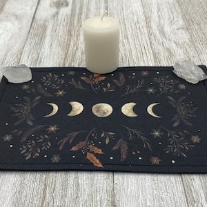 MINI Altar Cloth - Leaves Lunar Phase, Traveling Altar Cloth, Portable Altar Cloth, Small Spaces Altar, Home Office Altar