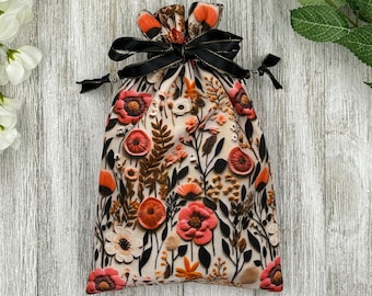 Floral Tarot Bag/ Custom Tarot Pouch/ Keepsake Bag / Drawstring Bag / Oracle Bag / Crystal Bag / Tarot Pouch / Cosmetic Bag