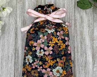 70's Floral Tarot Bag/ Custom Tarot Pouch/ Keepsake Bag / Drawstring Bag / Oracle Bag / Crystal Bag / Tarot Pouch / Cosmetic Bag