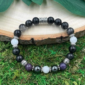Empath Crystal Bracelet, Moonstone, Lepidolite, Hematite, Anxiety Healing Bracelet, Empath Shield, Empath Protection,Stretch Bracelet