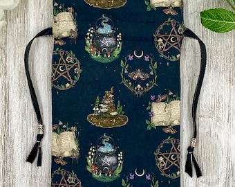 Witchy Tarot Bag/ Custom Tarot Pouch/ Keepsake Bag / Drawstring Bag / Oracle Bag / Crystal Bag / Tarot Pouch / Cosmetic Bag