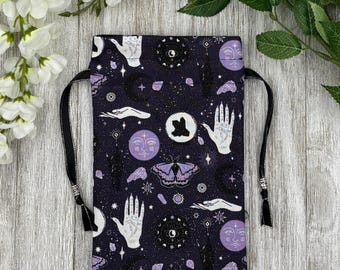 Witchy Tarot Bag/ Custom Tarot Pouch/ Keepsake Bag / Drawstring Bag / Oracle Bag / Crystal Bag / Tarot Pouch / Cosmetic Bag