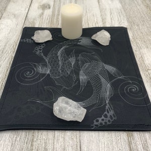 MINI Altar Cloth - Koi Fish, Tarot Cloth, Traveling Altar Cloth, Portable Altar Cloth, Small Spaces Altar, Home Office Altar