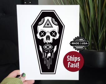 Bara con teschio gotico, decorazione per la casa spettrale, 8x10, bianco e nero, regali inquietanti, Halloween, illustrazione dark