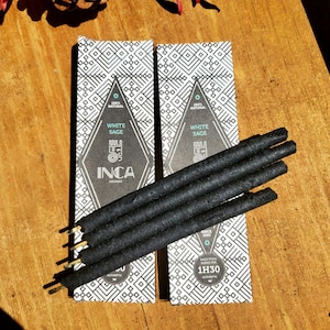 Hand Rolled White Sage Incense from Brazil -Pack of 4 -90min burn
