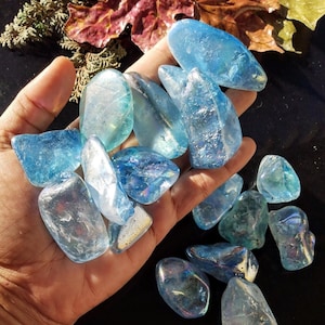 Stunning Aqua Aura Quartz Tumbled Stones- You Pick!- Enhancing Psychic Abilities, Communication, Spiritual Understanding, Reducing Anger