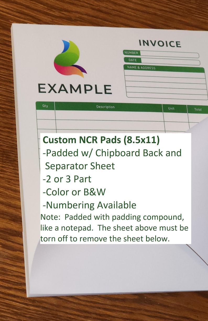 NCR Pads 8.5x11 (letter), Custom Forms (carbonless), 2 or 3 Part, Color ...