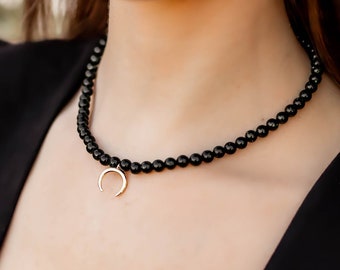 Green Goldstone Crescent Moon Necklace