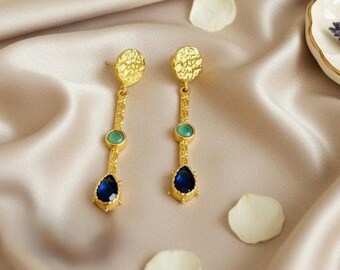 Drop Earrings Sapphire & Aqua Chalcedony