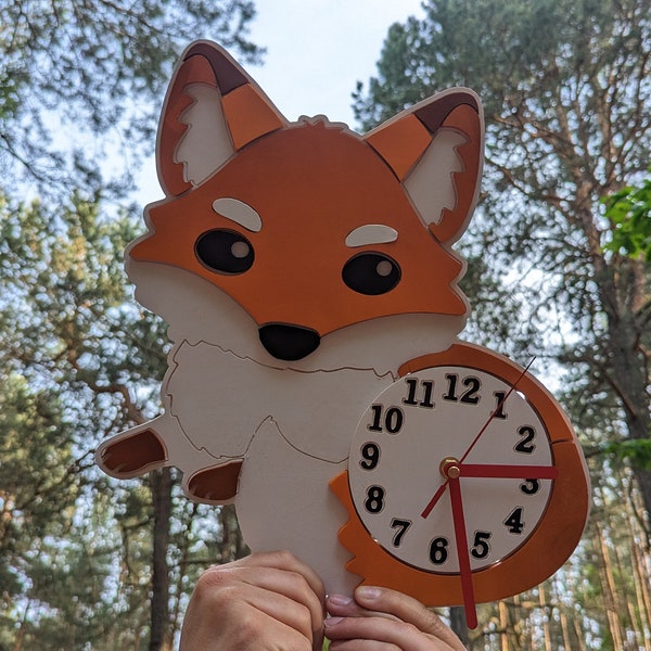 Clock for kids, can be led lamp, CUTE FOX with light, nursery nightlight, bedside lamp, kinderzimmer, wandleuchte, wandleuchte fur kinder