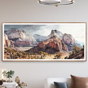Zion National Park aquarel landschapskunst: extra grote canvasafdruk