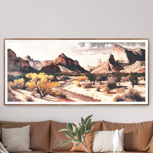 Zion National Park poster, extra grote horizontale muurkunst, aquarel reisprint