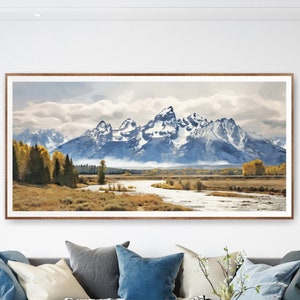 Grand Teton Mountains National Park Poster, extragroße horizontale Wandkunst, Aquarell Reisedruck