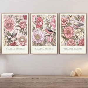 William Morris Pink Art Print, Floral Trendy Botanical Posters, Extra Large Colorful Wall Art, Canvas option available