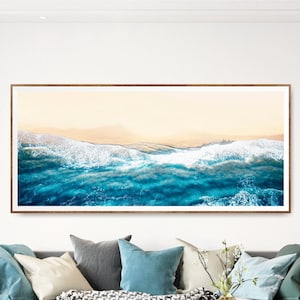 Panoramic Blue Ocean Wall Art Poster Print or Canvas. Extra Large Panorama Print