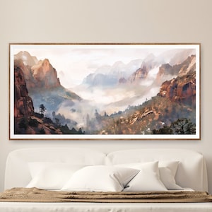 Poster Yosemite National Park, extra grote horizontale muurkunst, aquarel reisafdruk
