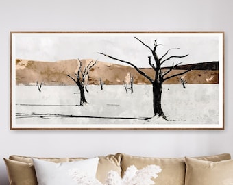 Abstract landschap aquarel panoramisch schilderij, extra grote woestijn Afrikaanse muurkunst decor