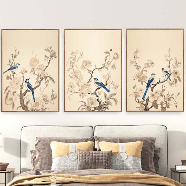 Vintage Chinoiserie Wall Art Set of 3 Prints