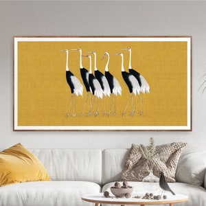 Vintage Panoramic Japanese Crane Bird Museum Art Poster Print or Canvas, Wall Art Decor