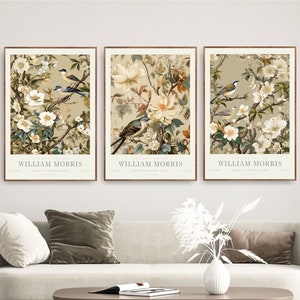 William Morris Botanical Prints, Floral Trendy Extra Large Neutral Wall Art, Canvas option available