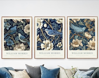 Trendy Botanical William Morris Floral Prints, Extra Large Colorful Wall Art, Canvas option available