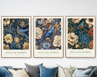 William Morris Botanical Prints, Extra Large Floral Trendy Colorful Wall Art, Canvas option available