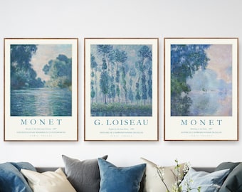 Claude Monet Vintage Art Print, Gallery Wall Set, Museum Exhibition Posters Set of 3