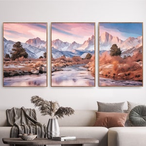 Berge, Grand Teton National Park Poster 3er-Set extra große Aquarelldrucke, Leinwand-Wandkunstoption verfügbar