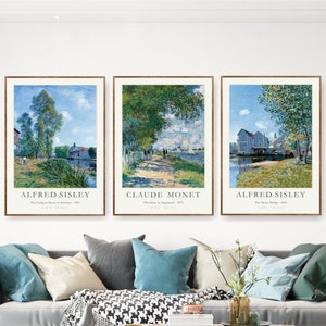 Monet Gallery Wall Set Museum Wall Art Prints, Set of 3 Exhibition Posters - Claude Monet & Alfred Sisley