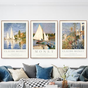 Claude Monet Art Prints, Gallery Wall Set of 3 Museum Exhibition Posters