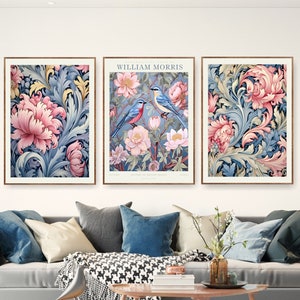 William Morris Floral Peony Botanical Prints, Extra Large Colorful Wall Art, Canvas option available