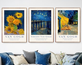 Set med 3 Van Gogh-konsttryck, utställningsaffischer, tavelväggsset