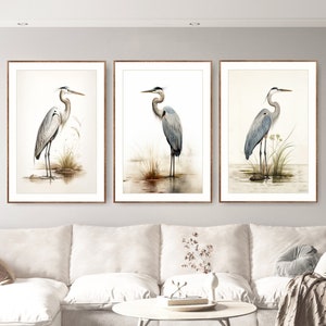 Great Blue Heron Print, Watercolor Painting, Minimalist Coastal Room Decor, Extra Large Bird Picture