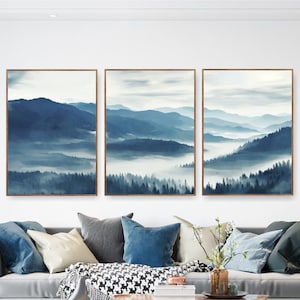 Blue Ridge Mountains National Park Posters Set of 3 Extra Large Watercolor Prints, Canvas Wall Art