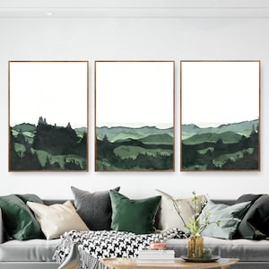 Set of 3 Wall Art Mountains Prints Watercolor Lake House Decor