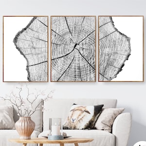 Tree Ring Linocut Print – Lake House Wall Art, Rustic Nature Decor, Minimalist Woodcut Poster, Hand-Printed Black & White Art