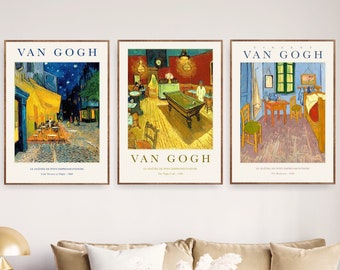 Van Gogh Gallery Wall Art Print, Museum Exhibition Set of 3 Paintings